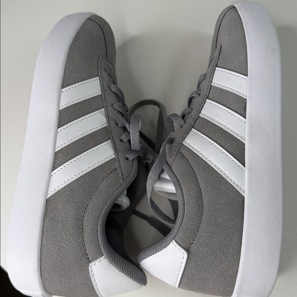 adidas VL Court 3.0 Kids' Tennis Shoes grey and white signature stripe sneakers - Picture 6 of 8